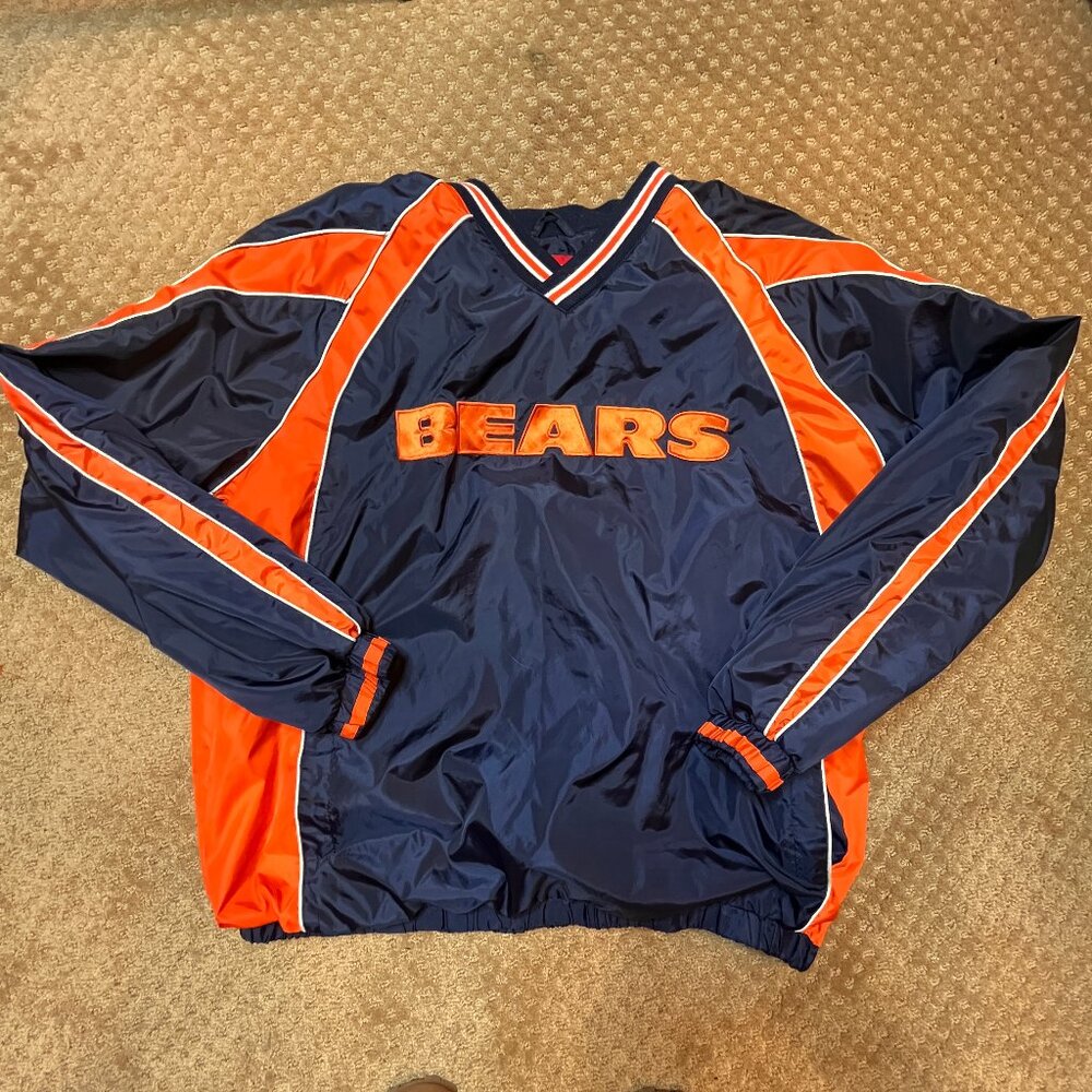 Chicago Bears Jacket Adult L Blue Pullover Windbreaker Lined Side Zipper NFL
